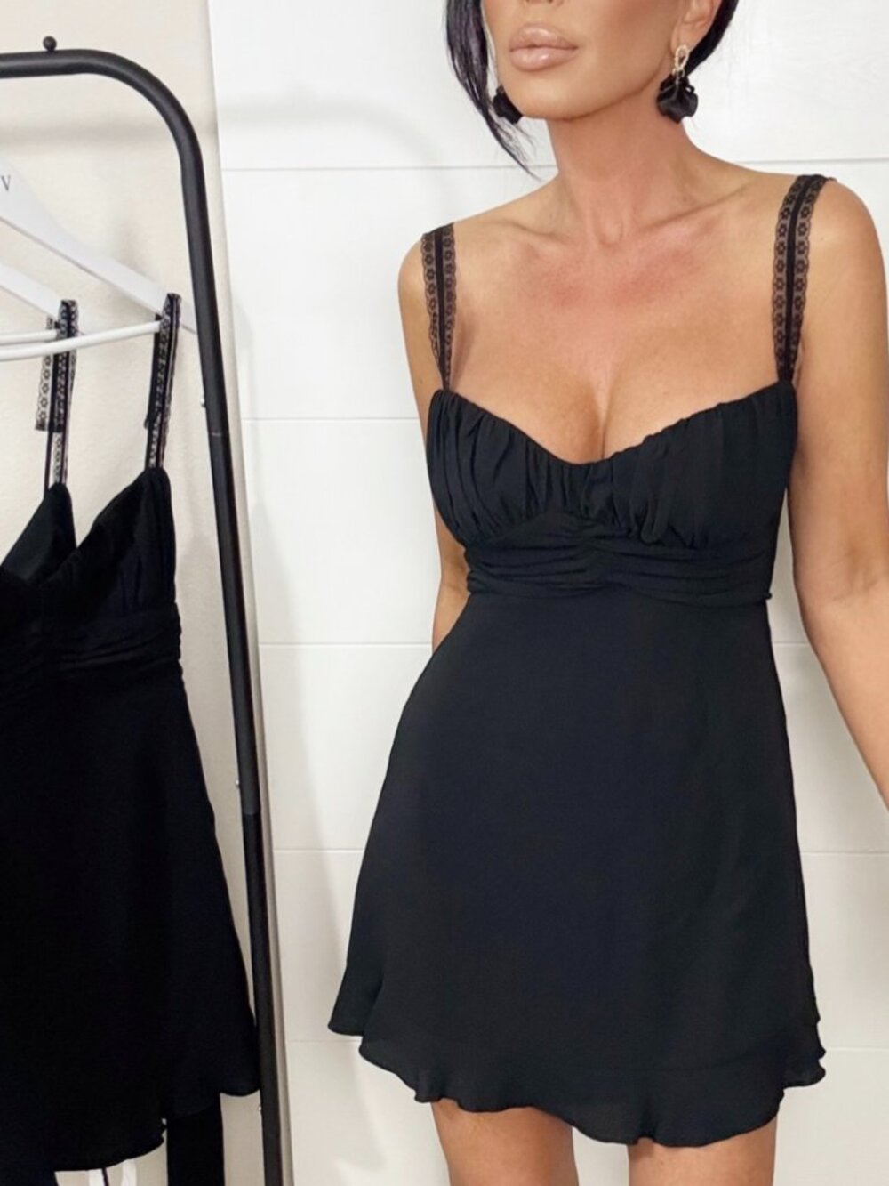 Black Lace Detail Open Back Mini Dress